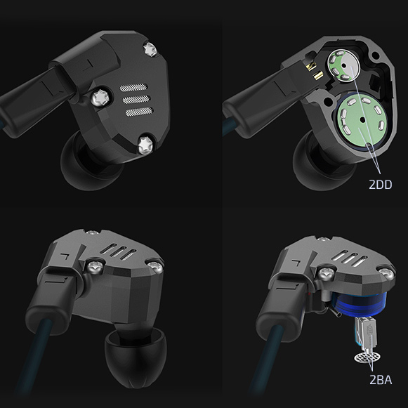 Hybridni sluchatka do uší s dynamickými a tlakovými měniči KZ ZS6 2DD 2BA.